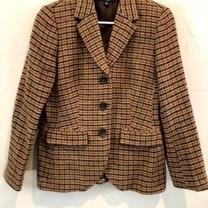 Classic Houndstooth Plaid Wool Blazer 8P Fitted